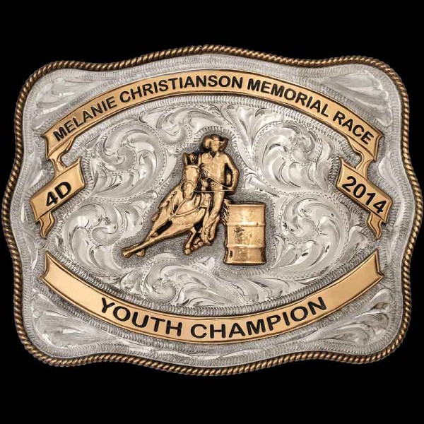 "Our Kentwood Buckle is as tough as the West itself! This buckle is crafted on a hand-engraved, German Silver base. The details such as the Jeweler's Bronze rope edge, banners and Western-style lettering make this design perfect for any cowboy or cow